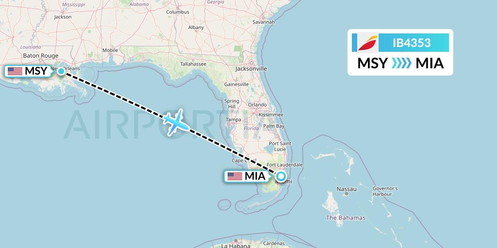 IB4353 Iberia Flight Map: New Orleans to Miami