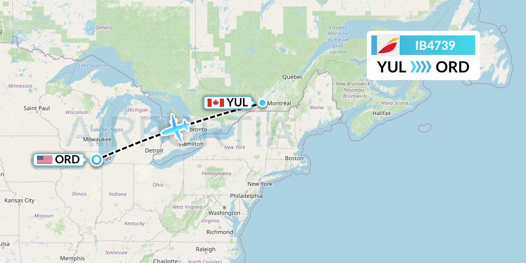 IB4739 Iberia Flight Map: Montreal to Chicago