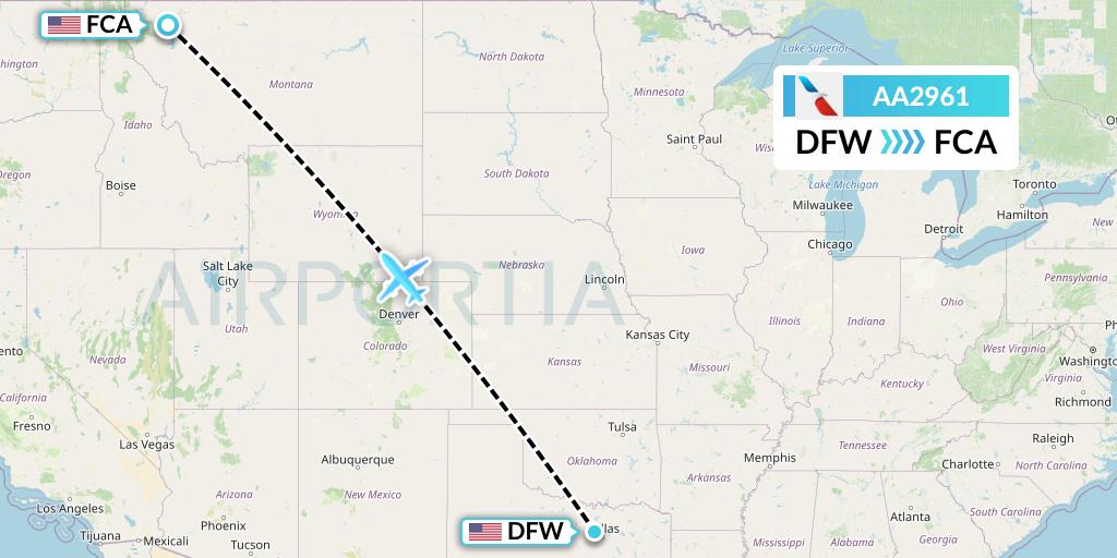 AA2961 American Airlines Flight Map: Dallas to Kalispell