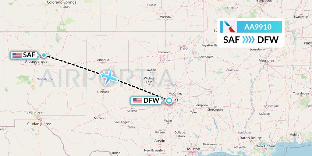 AA9910 American Airlines Flight Map: Santa Fe to Dallas