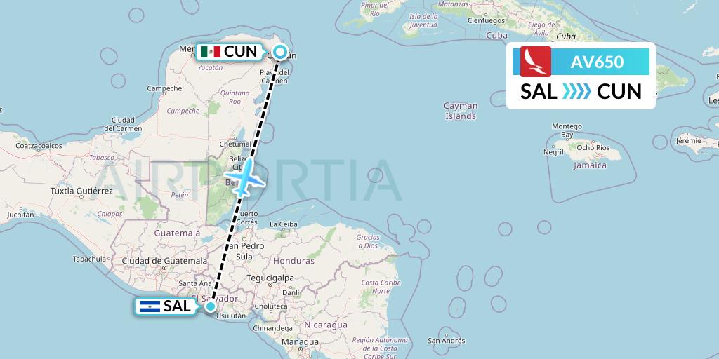 AV650 Avianca Flight Map: San Salvador to Cancun