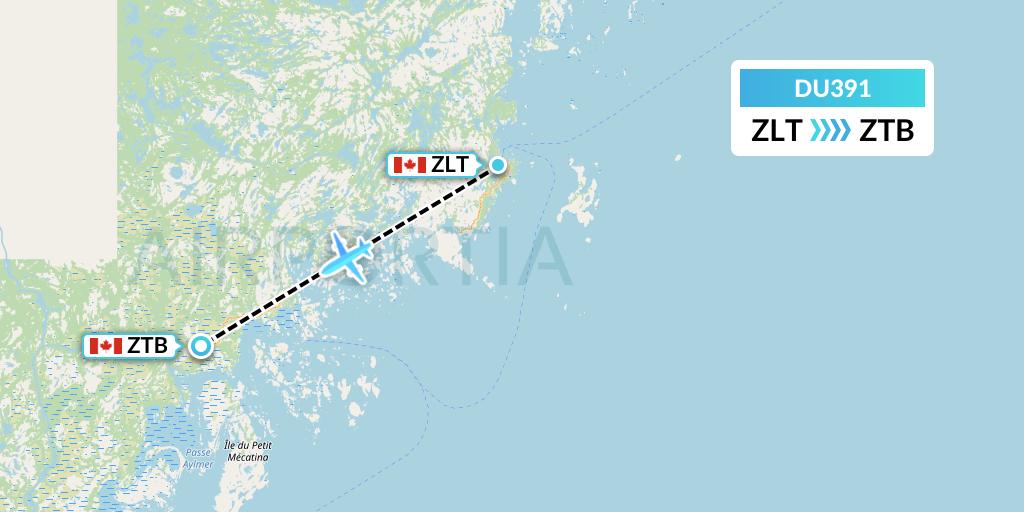 DU391 Sky Jet M.g. Inc Flight Map: La Tabatiere to Tete-a-la-Baleine