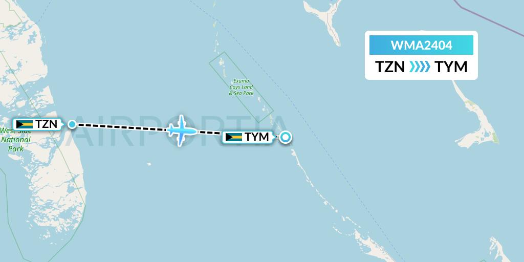 WMA2404 Watermakers Air Flight Map: South Andros to Bahamas
