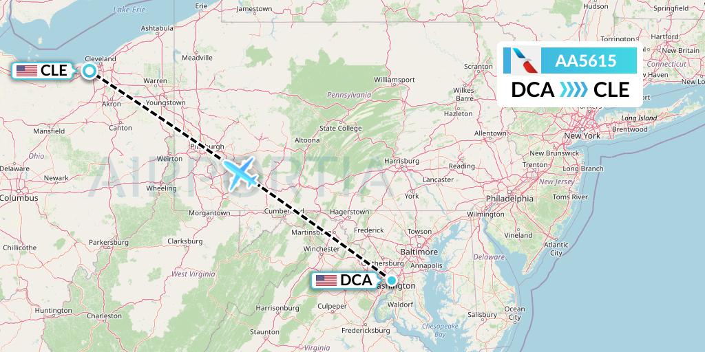 AA5615 American Airlines Flight Map: Washington to Cleveland
