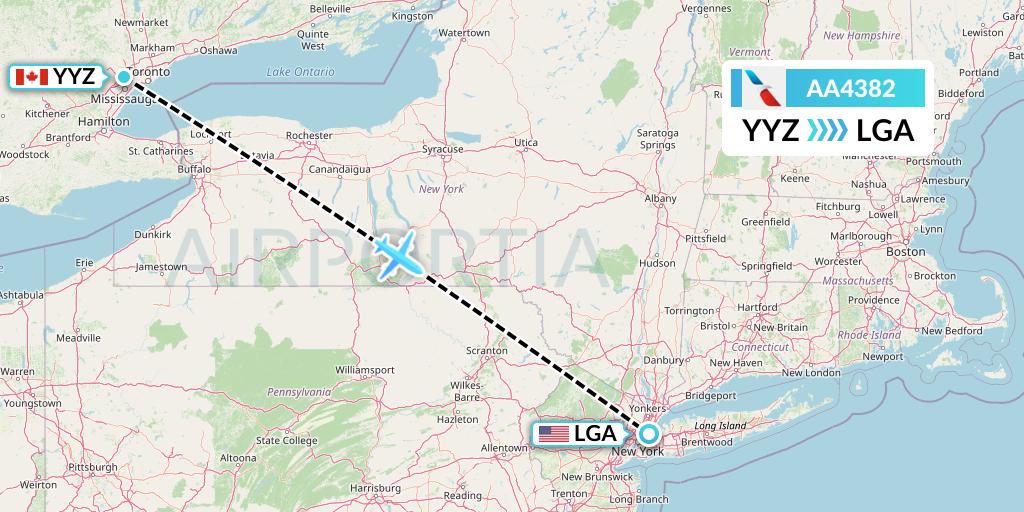 AA4382 American Airlines Flight Map: Toronto to New York