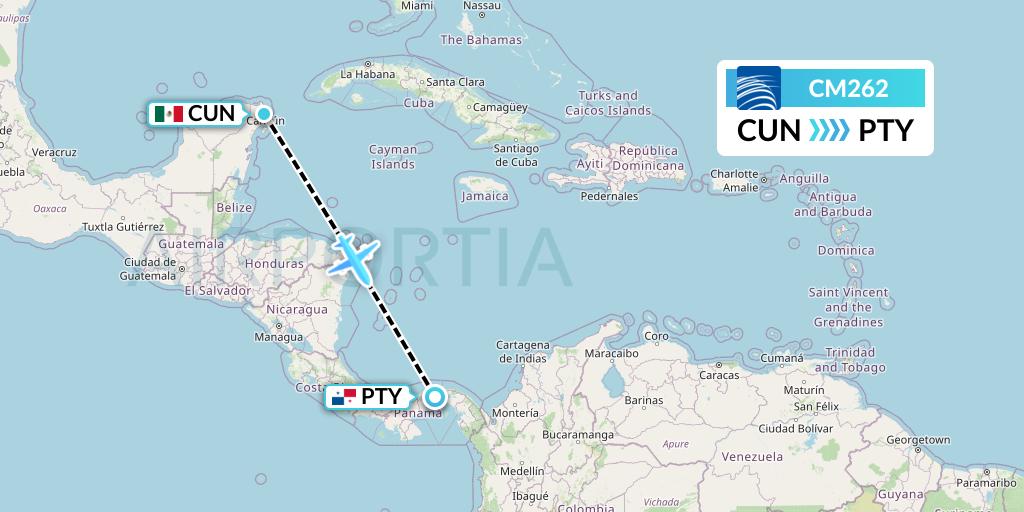 CM262 Copa Airlines Flight Map: Cancun to Panama City