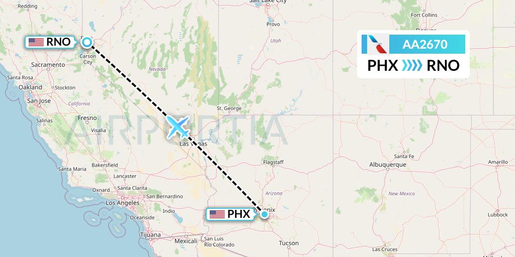 AA2670 American Airlines Flight Map: Phoenix to Reno