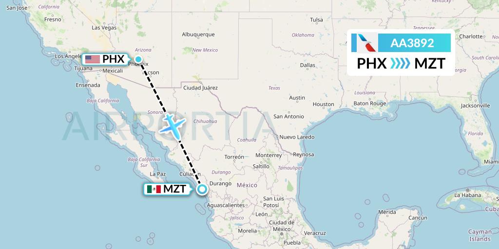 AA3892 American Airlines Flight Map: Phoenix to Mazatlan