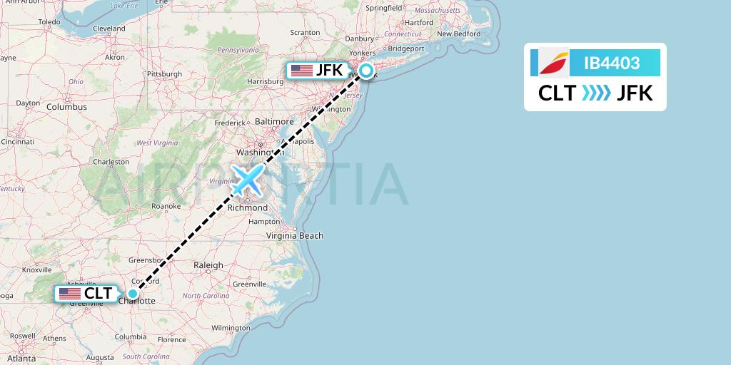 IB4403 Iberia Flight Map: Charlotte to New York