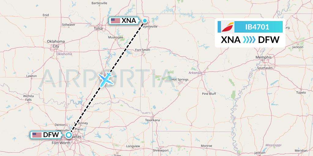IB4701 Iberia Flight Map: Bentonville to Dallas