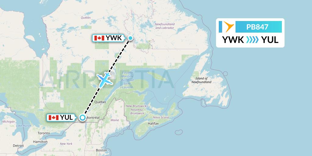 PB847 PAL Airlines Flight Map: Wabush to Montreal