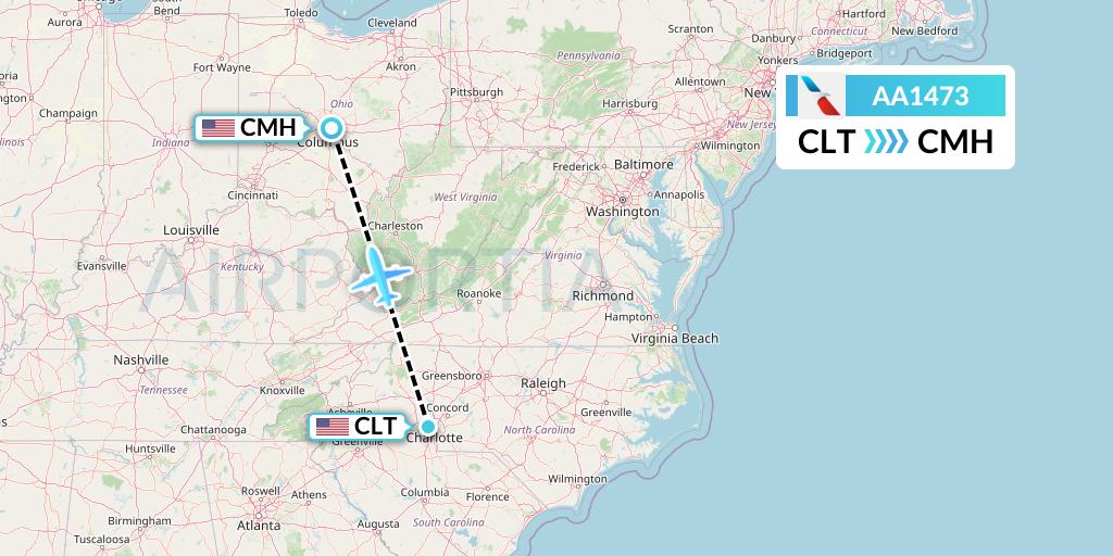 AA1473 American Airlines Flight Map: Charlotte to Columbus
