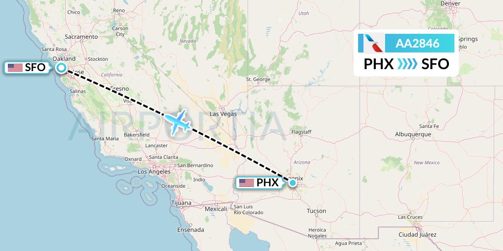 AA2846 American Airlines Flight Map: Phoenix to San Francisco