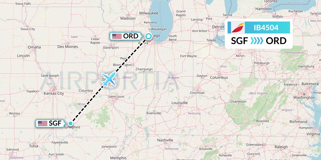 IB4504 Iberia Flight Map: Springfield to Chicago