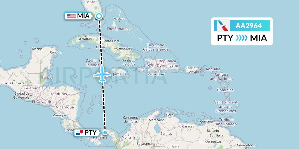 AA2964 American Airlines Flight Map: Panama City to Miami
