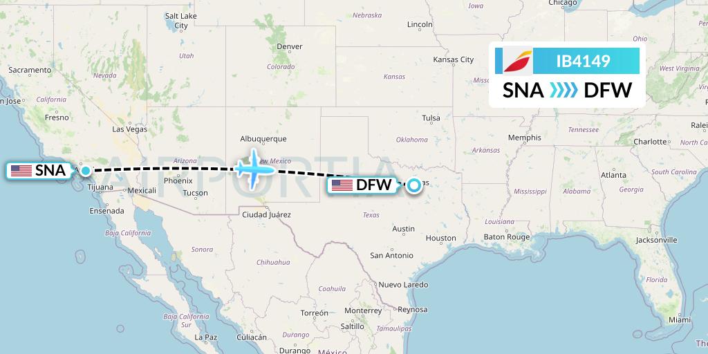 IB4149 Iberia Flight Map: Orange County to Dallas