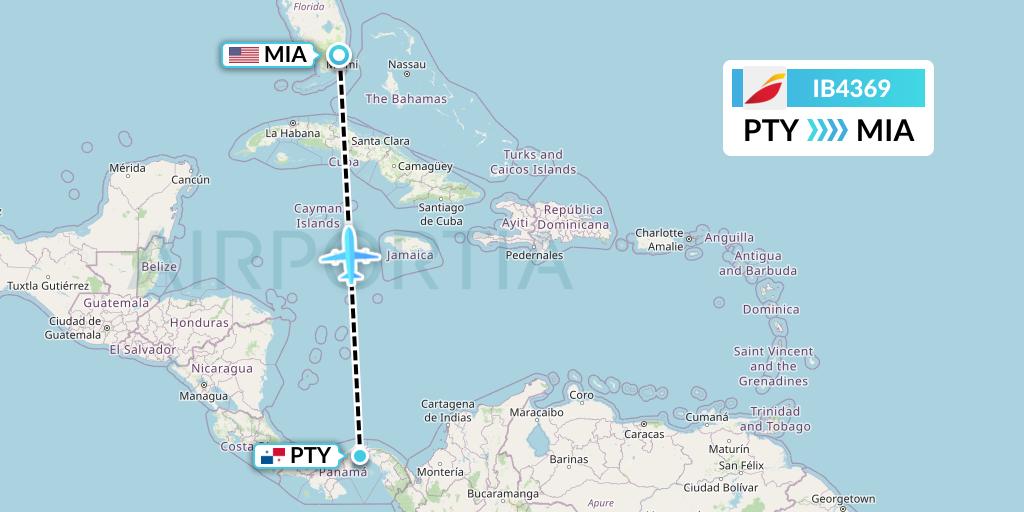 IB4369 Iberia Flight Map: Panama City to Miami