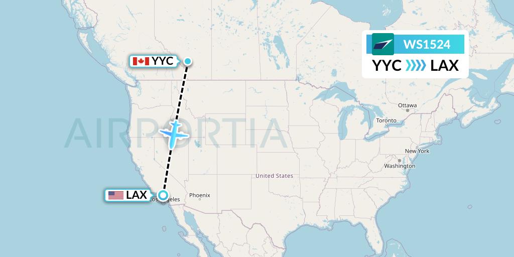 WS1524 WestJet Flight Map: Calgary to Los Angeles