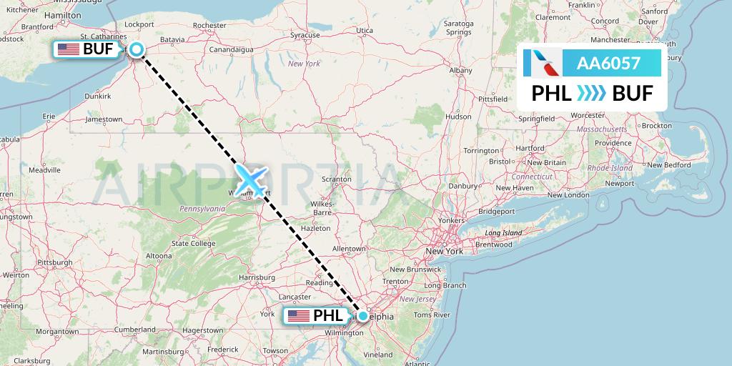 AA6057 American Airlines Flight Map: Philadelphia to Buffalo