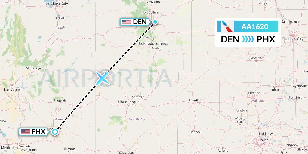 AA1620 American Airlines Flight Map: Denver to Phoenix