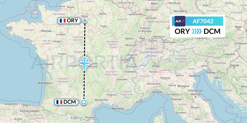 AF7042 Air France Flight Map: Paris to Castres