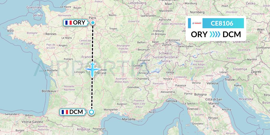 CE8106 Chalair Aviation Flight Map: Paris to Castres