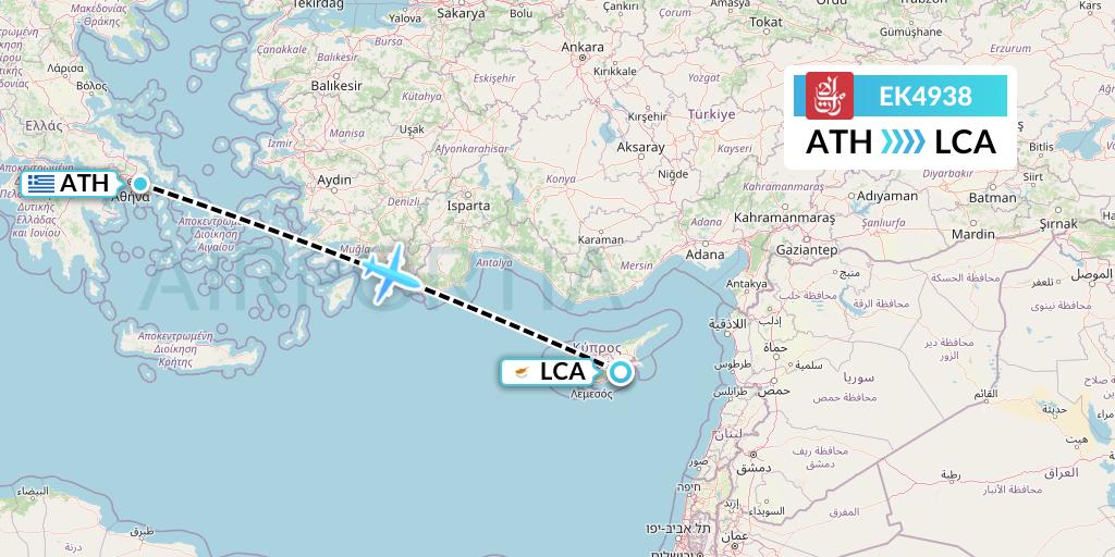 EK4938 Emirates Flight Map: Athens to Larnaca