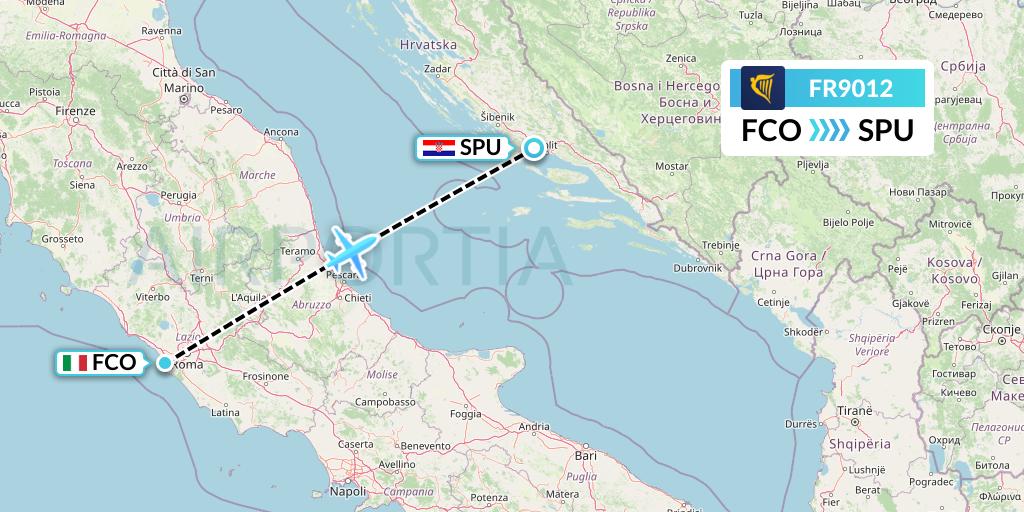 FR9012 Ryanair Flight Map: Rome to Split