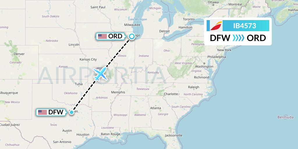 IB4573 Iberia Flight Map: Dallas to Chicago