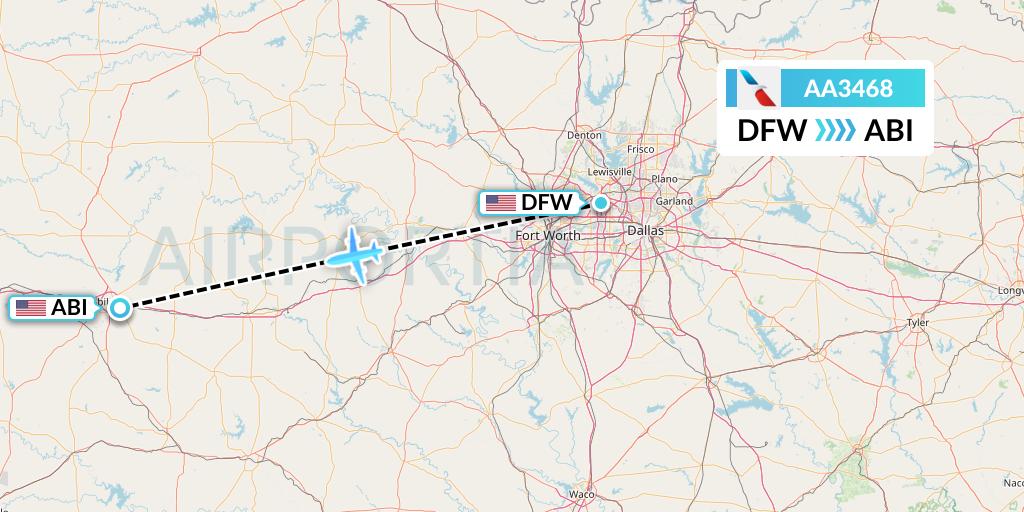 AA3468 American Airlines Flight Map: Dallas to Abilene