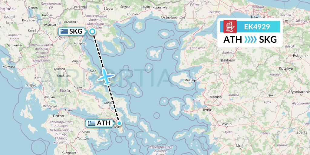 EK4929 Emirates Flight Map: Athens to Thessaloniki