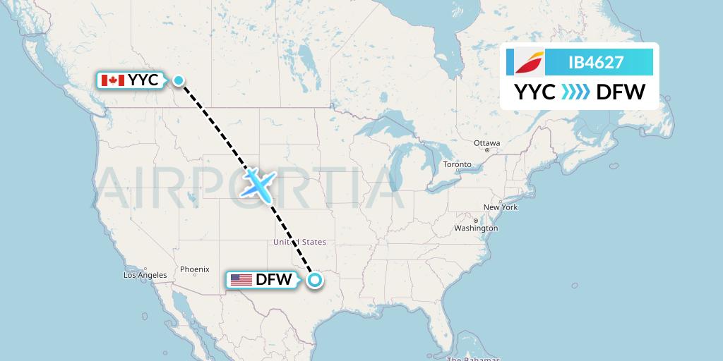 IB4627 Iberia Flight Map: Calgary to Dallas