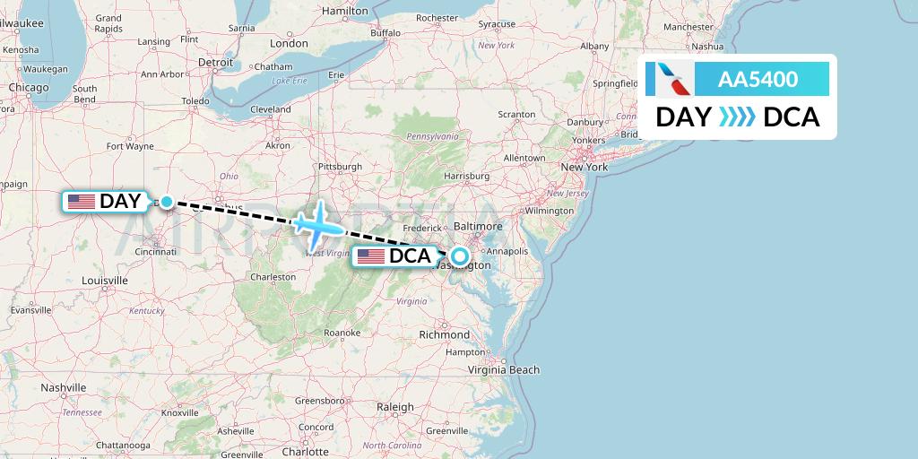 AA5400 American Airlines Flight Map: Dayton to Washington