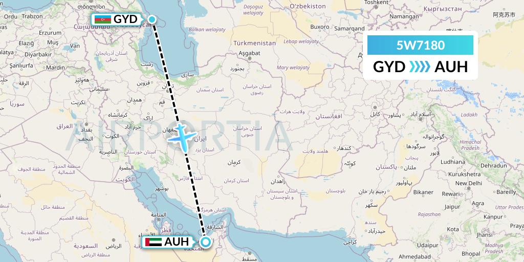 5W7180 Wizz Air Abu Dhabi Flight Map: Baku to Abu Dhabi