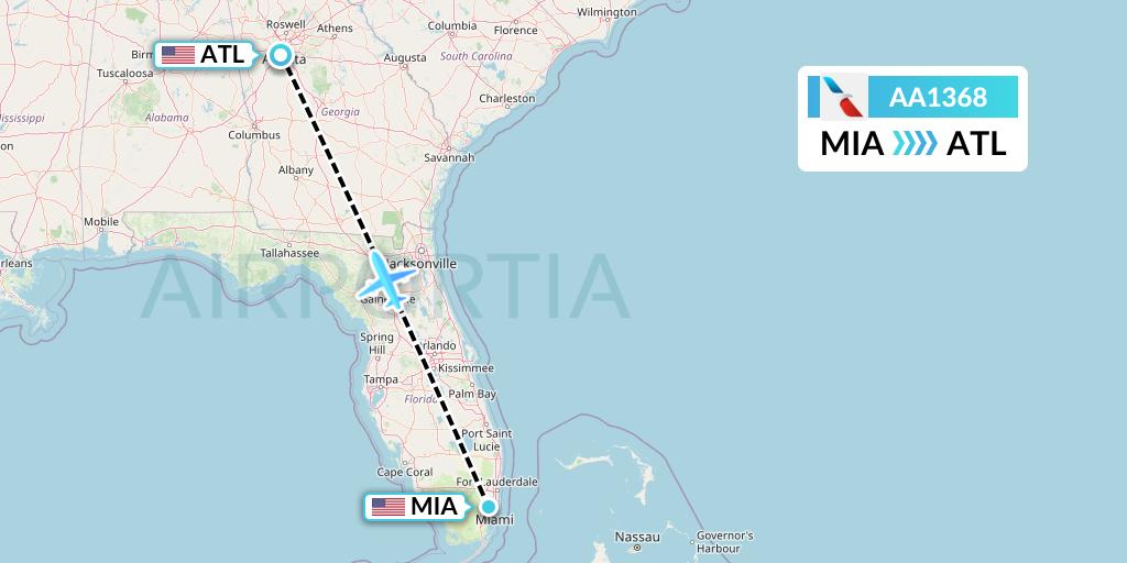 AA1368 American Airlines Flight Map: Miami to Atlanta