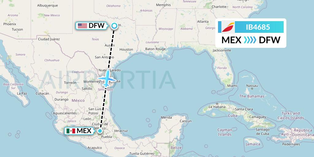 IB4685 Iberia Flight Map: Mexico City to Dallas