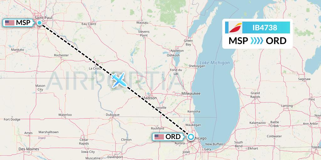 IB4738 Iberia Flight Map: Minneapolis to Chicago