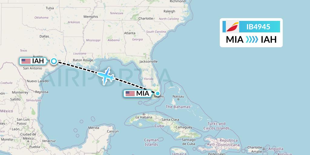 IB4945 Iberia Flight Map: Miami to Houston