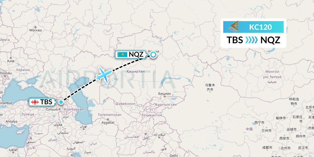 KC120 Air Astana Flight Map: Tbilisi to Astana