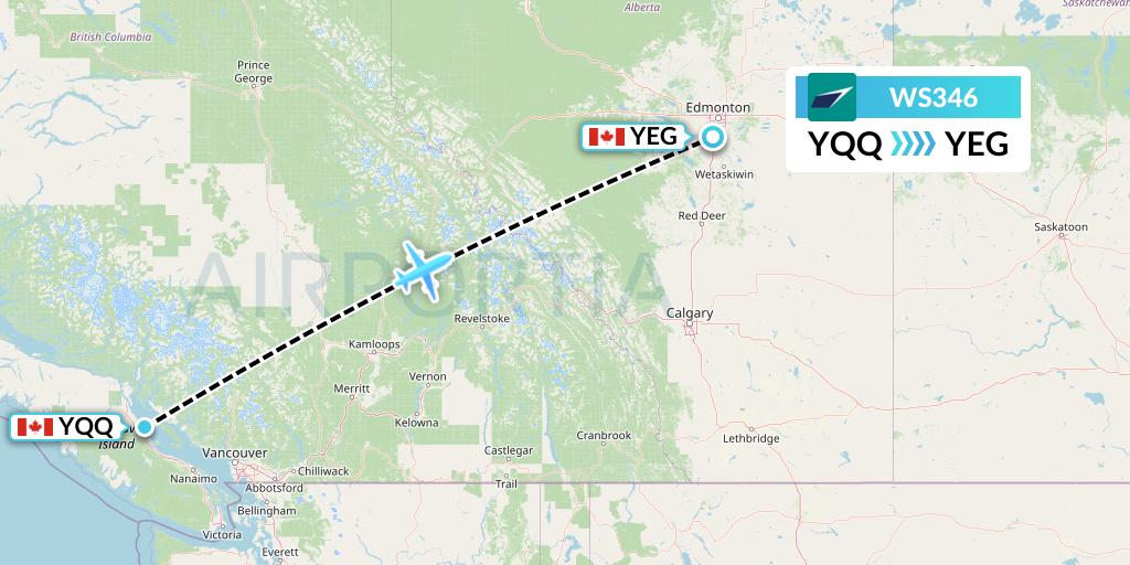 WS346 WestJet Flight Map: Comox to Edmonton
