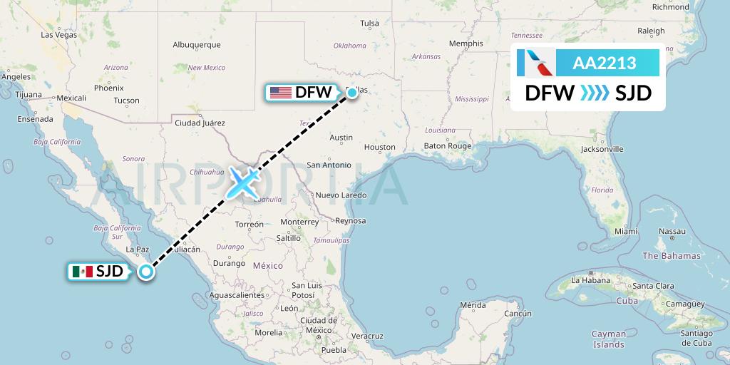 AA2213 American Airlines Flight Map: Dallas to San Jose del Cabo