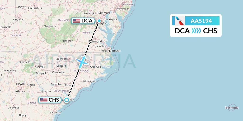 AA5194 American Airlines Flight Map: Washington to Charleston