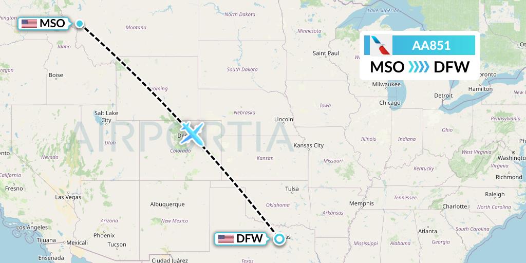AA851 American Airlines Flight Map: Missoula to Dallas