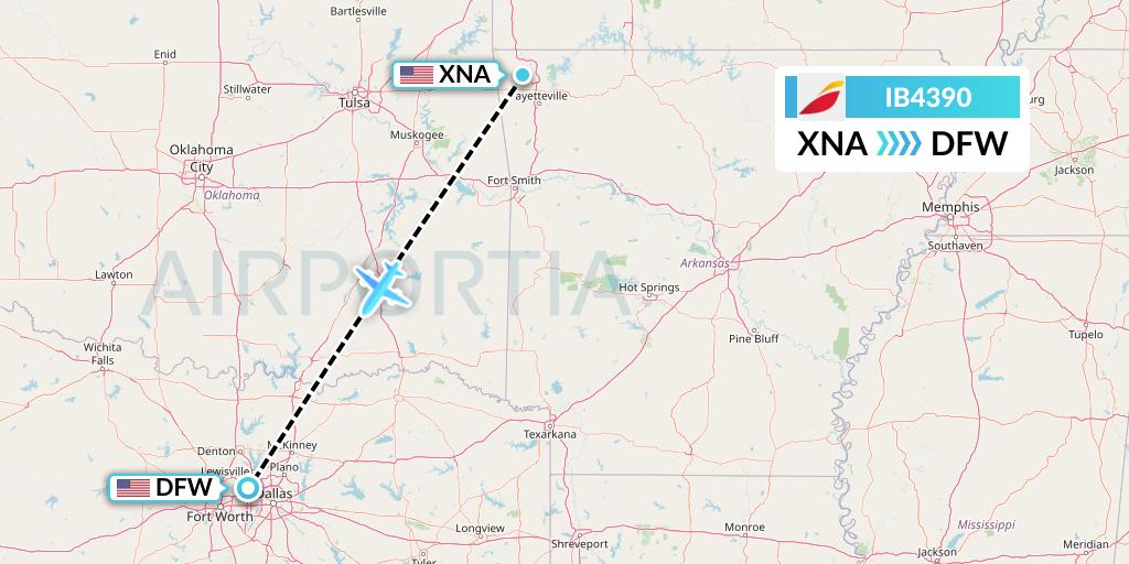 IB4390 Iberia Flight Map: Bentonville to Dallas