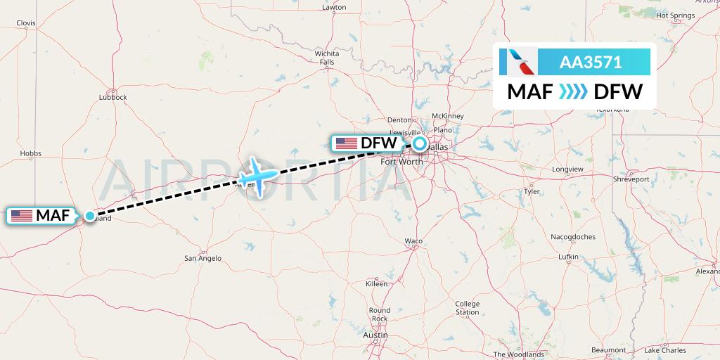 AA3571 American Airlines Flight Map: Midland to Dallas