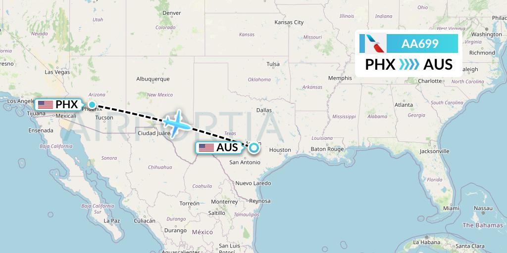 AA699 American Airlines Flight Map: Phoenix to Austin