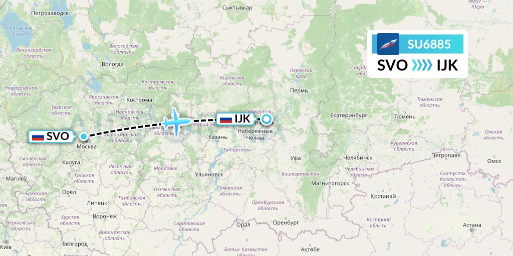 SU6885 Aeroflot Flight Map: Moscow to Izhevsk