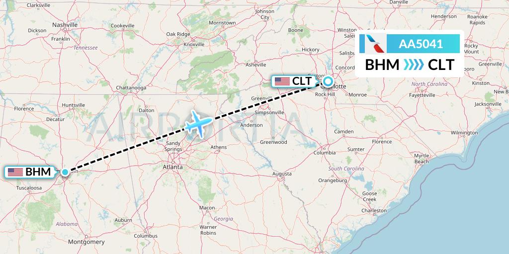 AA5041 American Airlines Flight Map: Birmingham to Charlotte