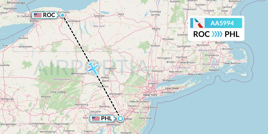 AA5994 American Airlines Flight Map: Rochester to Philadelphia