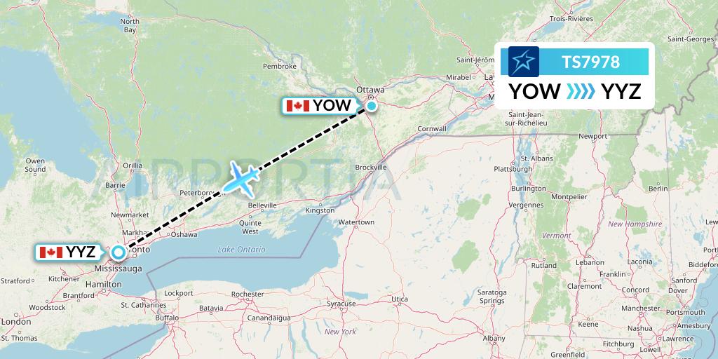 TS7978 Air Transat Flight Map: Ottawa to Toronto
